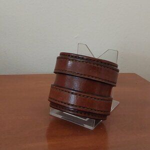 Double Strap Brown Leather Cuff